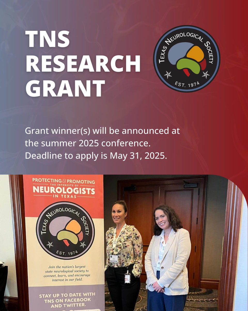 The TNS Research Grant should benefit the TNS membership, neurologists, and patients with neurological diseases in Texas. The application is open until May 31st – apply here: bit.ly/3vSFIl9
