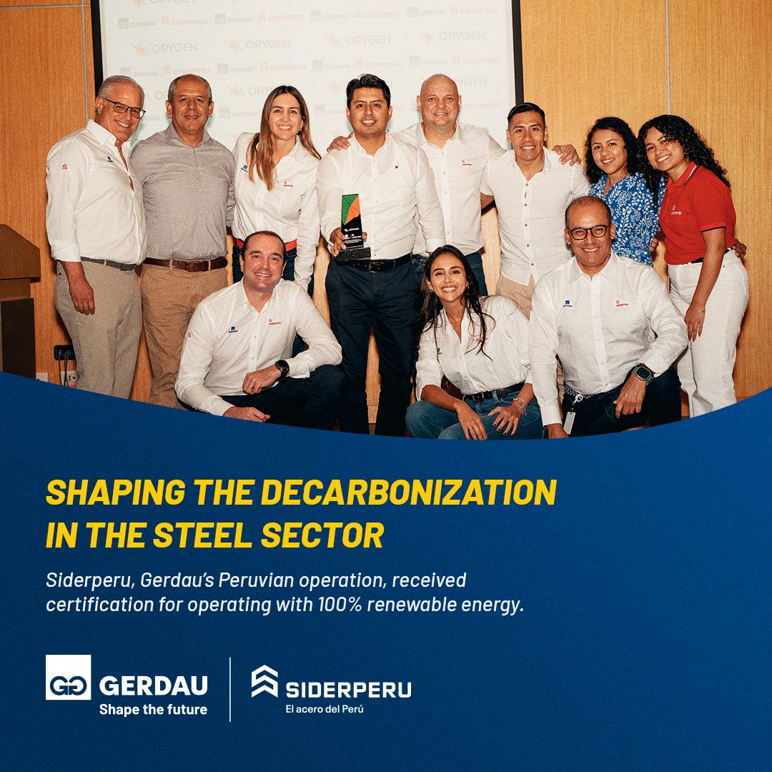 Our operation in Peru (Siderperu) has received International Renewable Energy Certificates (I-RECs) by Origen for consuming electricity from 100% renewable sources in Chimbote plant.

This achievement reinforces @Gerdau commitment to decarbonization. With a focus on