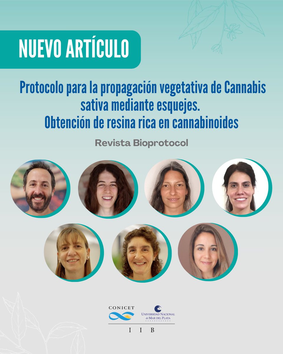 Nuevo artículo publicado por investigadores del IIB.🔬
En este estudio, se describe un protocolo para propagar plantas de cannabis femeninas a partir de esquejes vegetativos y para obtener resina a partir de sus flores.
doi.org/10.21769/BioPr…