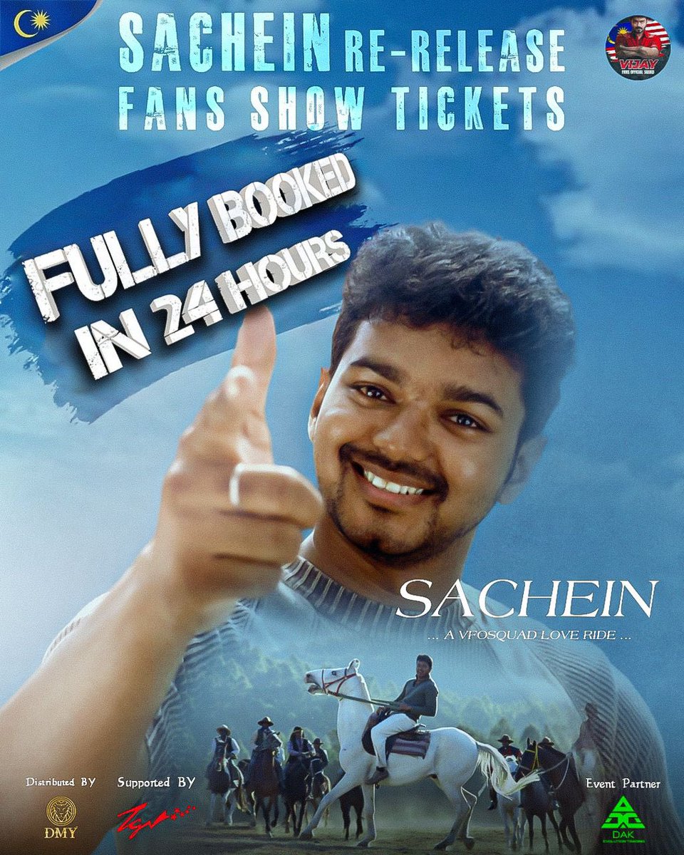 VFOSquad's tweet photo. #SachienRerelease RERELEASE FULLY BOOKED WITHIN 24 HOURS!
VFOSQUAD — the ONLY official Thalapathy fan club in Malaysia 🇲🇾 SMASHED IT DOWN IN JUST ONE DAY!💥

When it’s #Thalapathy + VFOSQUAD, the theatre speaks for itself!🔥

Marrooo Marro Kolii Marooo 🥳let the rage continue! https://t.co/TiNJsi52aU