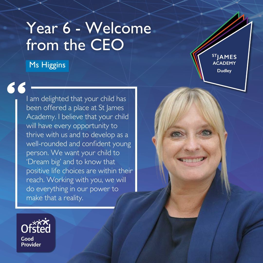 👋 Year 6 Learners - Welcome to Dudley Academies Trust from our CEO, Ms Higgins.  We are thrilled to welcome you as our new Year 7 cohort in September 2025. 👏 Please take a moment to read the CEO’s welcome letter for further details: stjamesacademy.org.uk/attachments/do…  💙