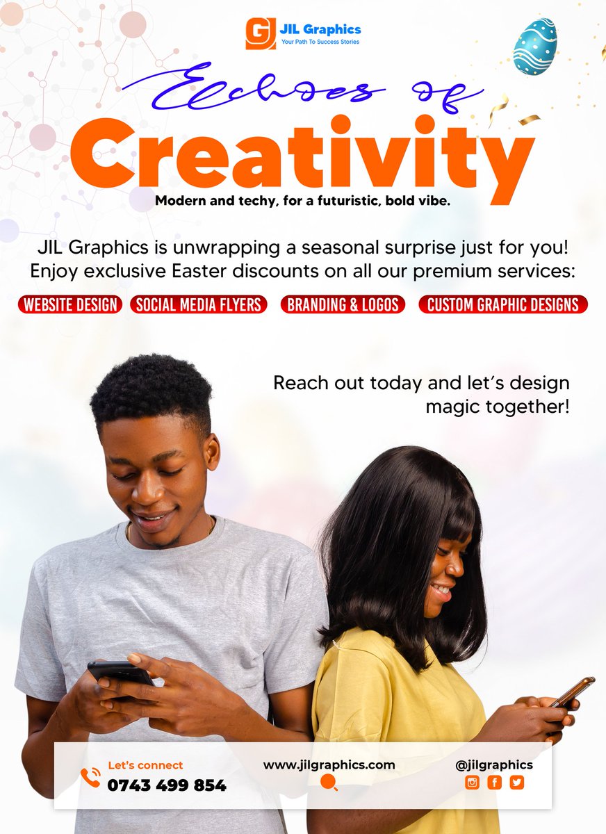 jilgraphics's tweet photo. It’s the season of creativity and color!
We’re celebrating Easter with special discounts on all our design services

From Flyer designs, Logos, Website Development and many more. Let’s bring your ideas to life

#Creativity #JILGraphics #EasterDeals #EasterOffer #FlyerDesign https://t.co/oxZGguCiDE