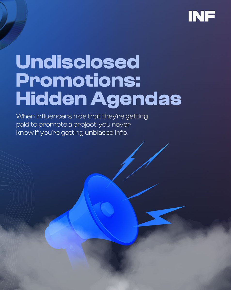INFToken's tweet photo. 🚨 Not all influence is honest influence.
Fake giveaways. Undisclosed promos. Deleted tweets.

You’ve seen them, now it’s time to recognise them. Swipe through 3 common red flags that are hurting Web3 trust and how INF is changing that narrative.
Influence should be earned, not faked.

$INF #CryptoNews #Web3 #coin #RedFlagsInCrypto
