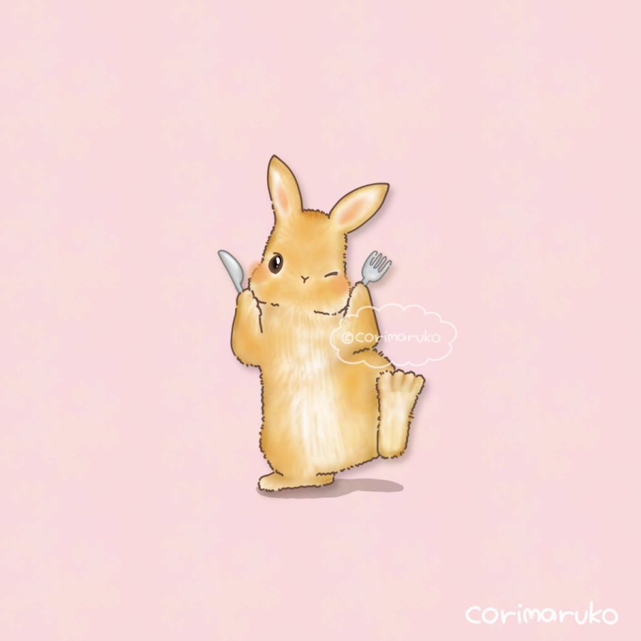 今日も1日お疲れ様でしたっ！
みんなおいしいものたべたかな？

#いただきます #ごはん #おいしい
#フォーク #ナイフ 
#うさぎ #イラスト #illustration