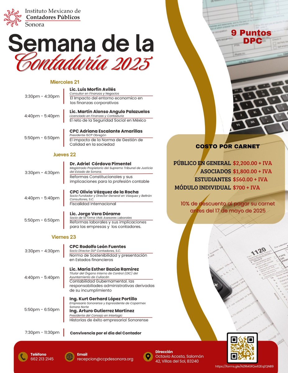 📢 ¡𝐀𝐭𝐞𝐧𝐜𝐢𝐨́𝐧 𝐠𝐫𝐞𝐦𝐢𝐨 𝐜𝐨𝐧𝐭𝐚𝐛𝐥𝐞❗

✅ Del 21 al 23 de mayo, acompáñanos en la 𝐒𝐞𝐦𝐚𝐧𝐚 𝐝𝐞 𝐥𝐚 𝐂𝐨𝐧𝐭𝐚𝐝𝐮𝐫𝐢́𝐚 𝟐𝟎𝟐𝟓, un magno evento de #actualización, aprendizaje y encuentro #profesional. 

📲registro: forms.gle/NZRMGfQw62EqZQ…