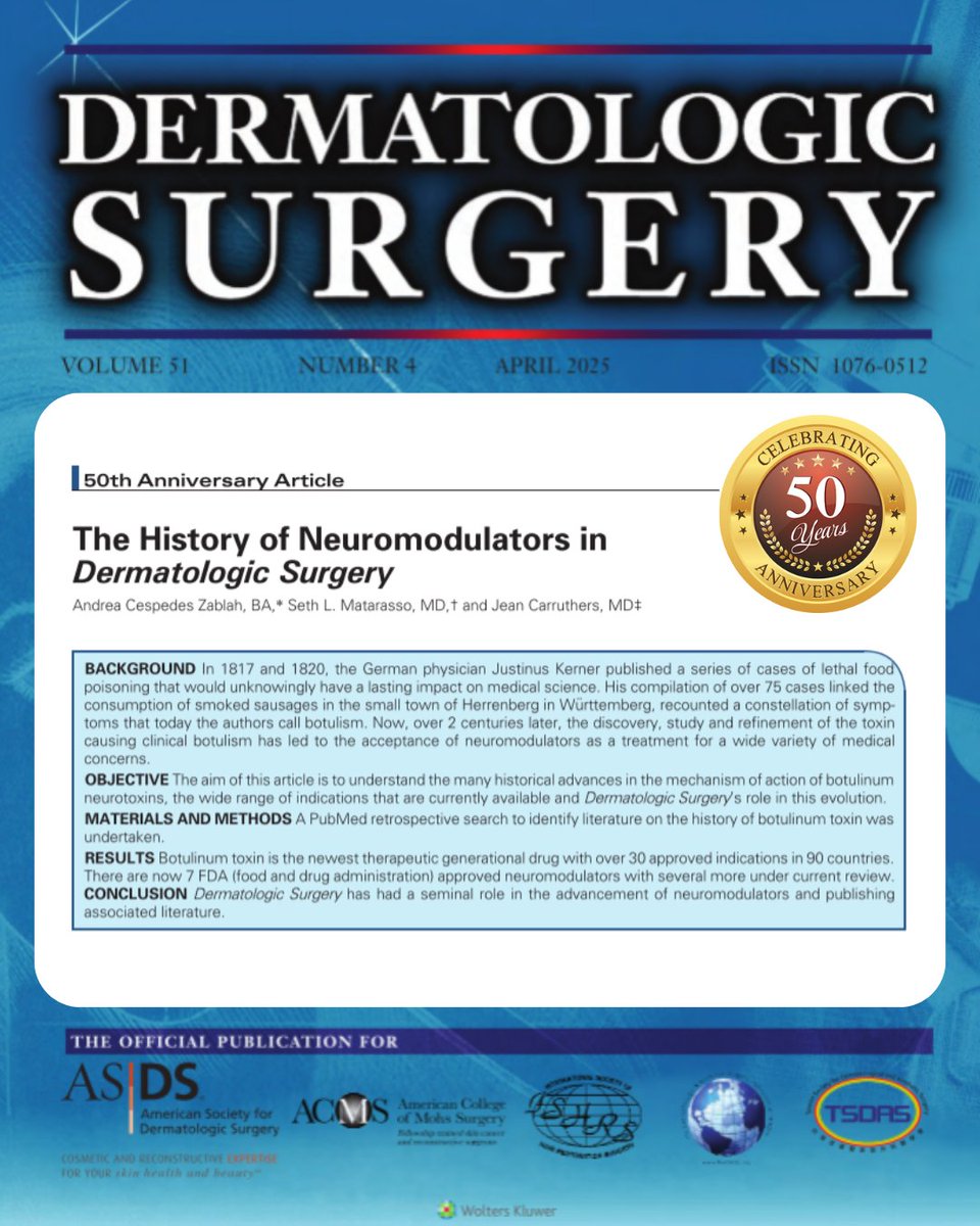 Read “The History of Neuromodulators” in the April issue of “Dermatologic Surgery.” 

asds.net/journal