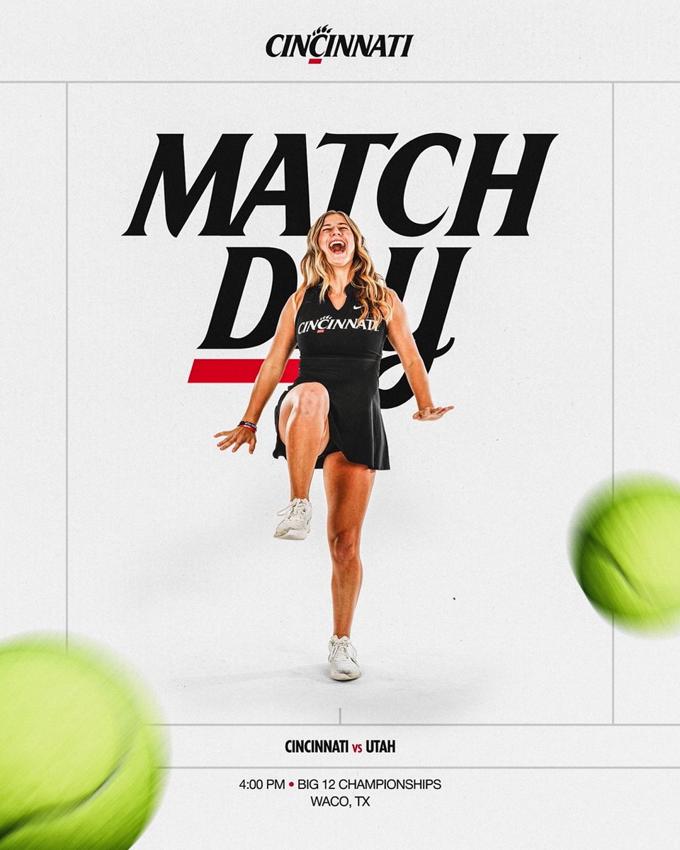 Kicking off the Big 12 Championships against the Utes 🎾 

🆚 Utah
📍 Hurd Tennis Center
⏰ 4:00 PM
📺 bit.ly/4jE2zEm
📊 bit.ly/3YB6fhN

#Bearcats | #RealDeal