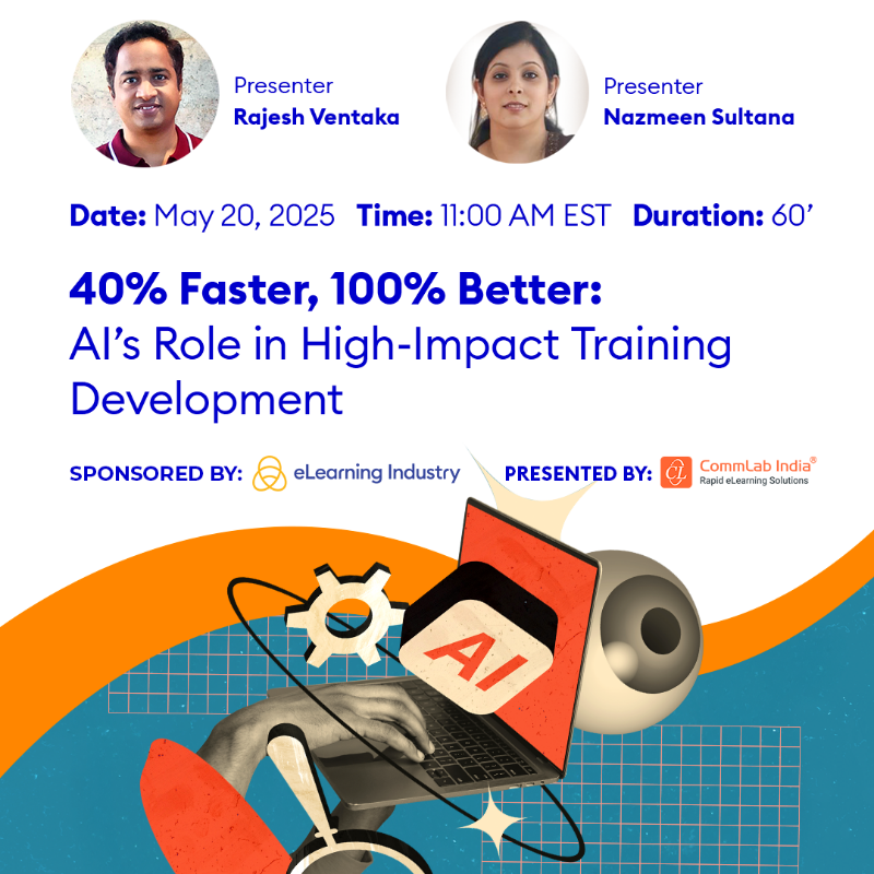 elearnindustry's tweet photo. Discover the best #AI tools for L&D—from video creation to graphics—and create training that engages and delivers in this live webinar by @commlabindia on May 20 at 11:00AM EST.
Secure your spot now!
#artificialintelligence #lnd #trainingdevelopment