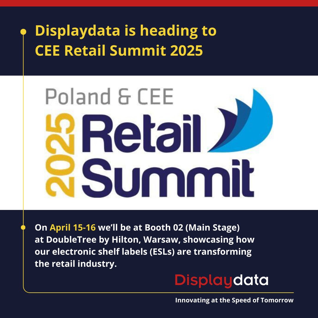 📢 Looking to stay competitive AND compliant with pricing?
Stay ahead with Displaydata #ESLs.
Visit us at CEE Retail Summit Warsaw, Booth 02 - last day today!
🔗 ow.ly/hgzV50VwShl
#RetailSummit2025 #RetailInnovation