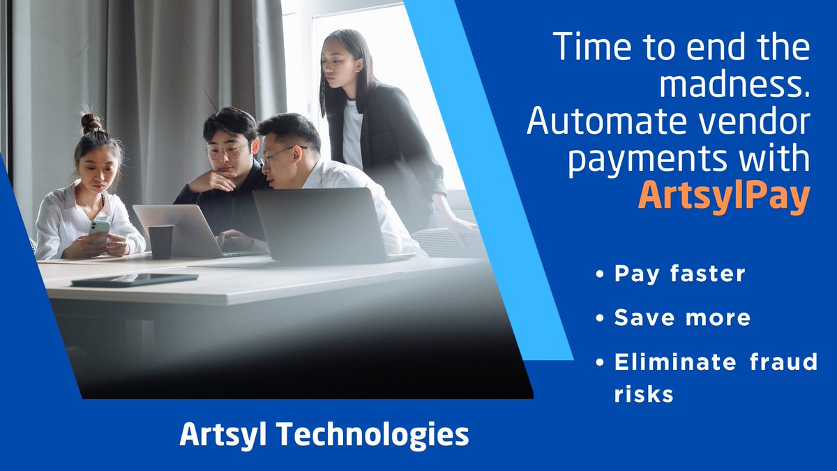 ArtsylTech's tweet image. 🔴3 questions for your finance team:
❓ Vendors still waiting?
❓ Still processing payments manually?
❓ Losing money on payment methods?
🛑 If yes → Meet your AP secret weapon: ArtsylPay 👉 artsyltech.com/solutions/Arts…

#APAutomation #ArtsylPay #ArtsylTech #Artsyl #APAutomation