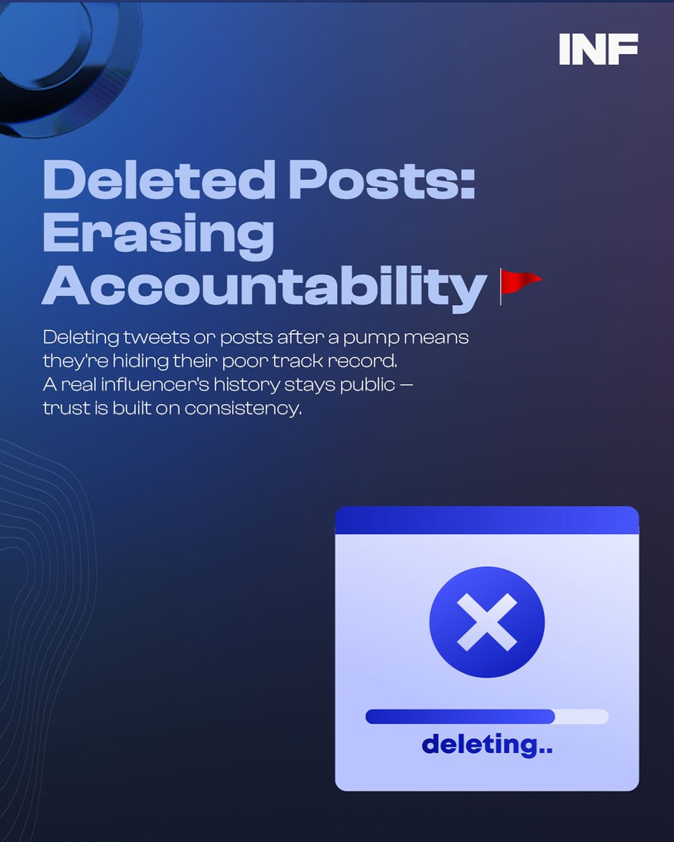 🚨 Not all influence is honest influence.
Fake giveaways. Undisclosed promos. Deleted tweets.

You’ve seen them, now it’s time to recognise them. Swipe through 3 common red flags that are hurting Web3 trust and how INF is changing that narrative.
Influence should be earned, not