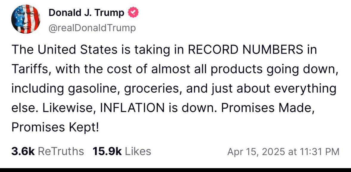 Tariffs are taxes on consumers. His tariffs are contributing to higher prices, not lower ones.