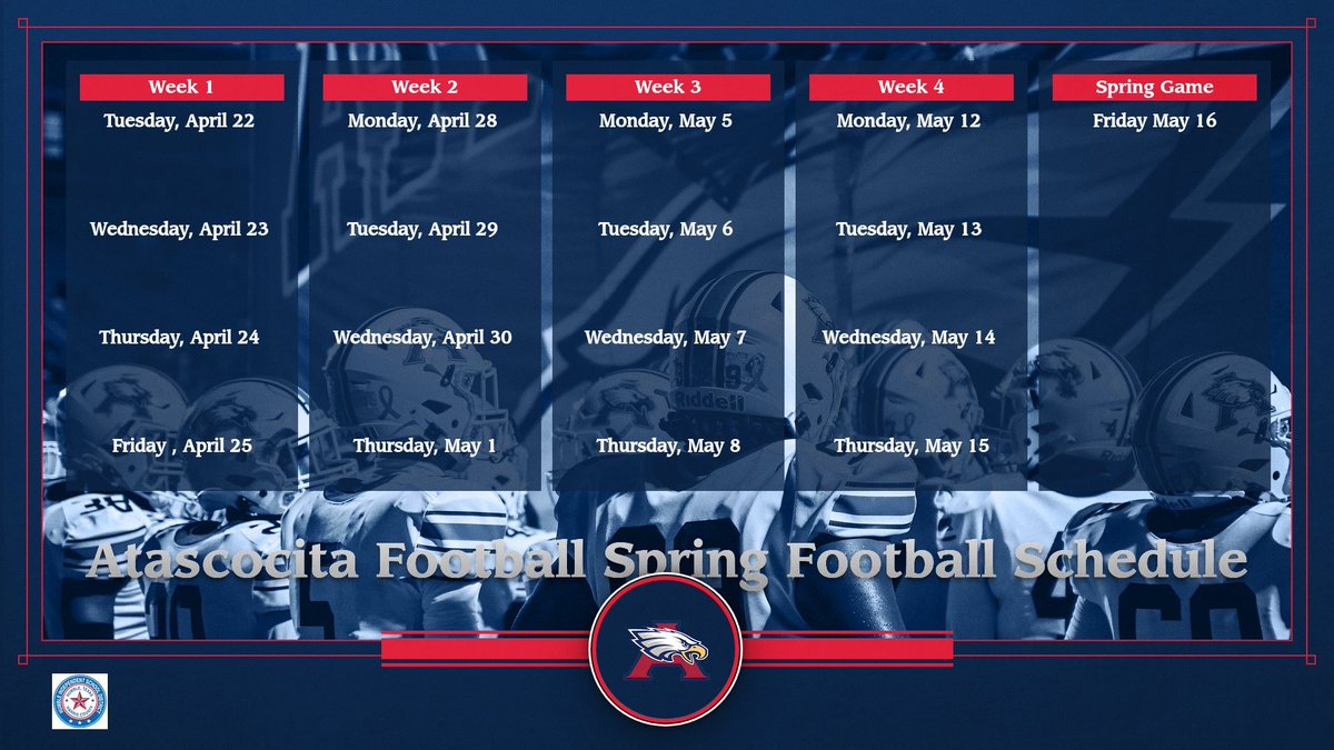 Atascocita High School Football (@ahseaglefb) on Twitter photo 6 Days away from the start of <a href="/AHSEagleFB/">Atascocita High School Football</a> spring practice 🅰️
#ProtectTheTradition 6 Days away from the start of <a href="/AHSEagleFB/">Atascocita High School Football</a> spring practice 🅰️
#ProtectTheTradition