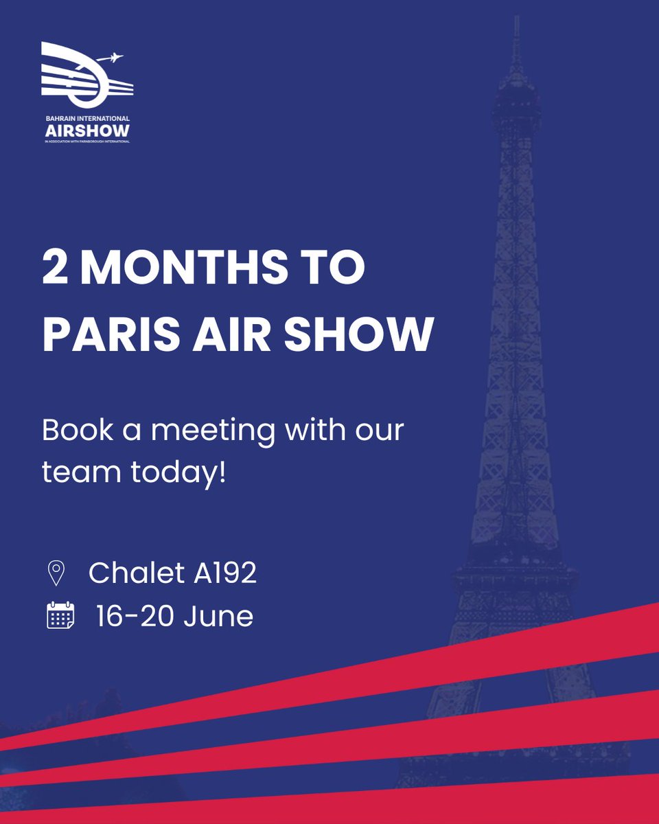The <a href="/parisairshow/">Paris Air Show</a> is set to bring together key players of the aerospace industry and with only 2 months to go, be sure to book a meeting with the BIAS team now.
Email our team to book your meeting: bahraininternationalairshow@farnborough.com
#ParisAirShow #PAS2025 #Aviation