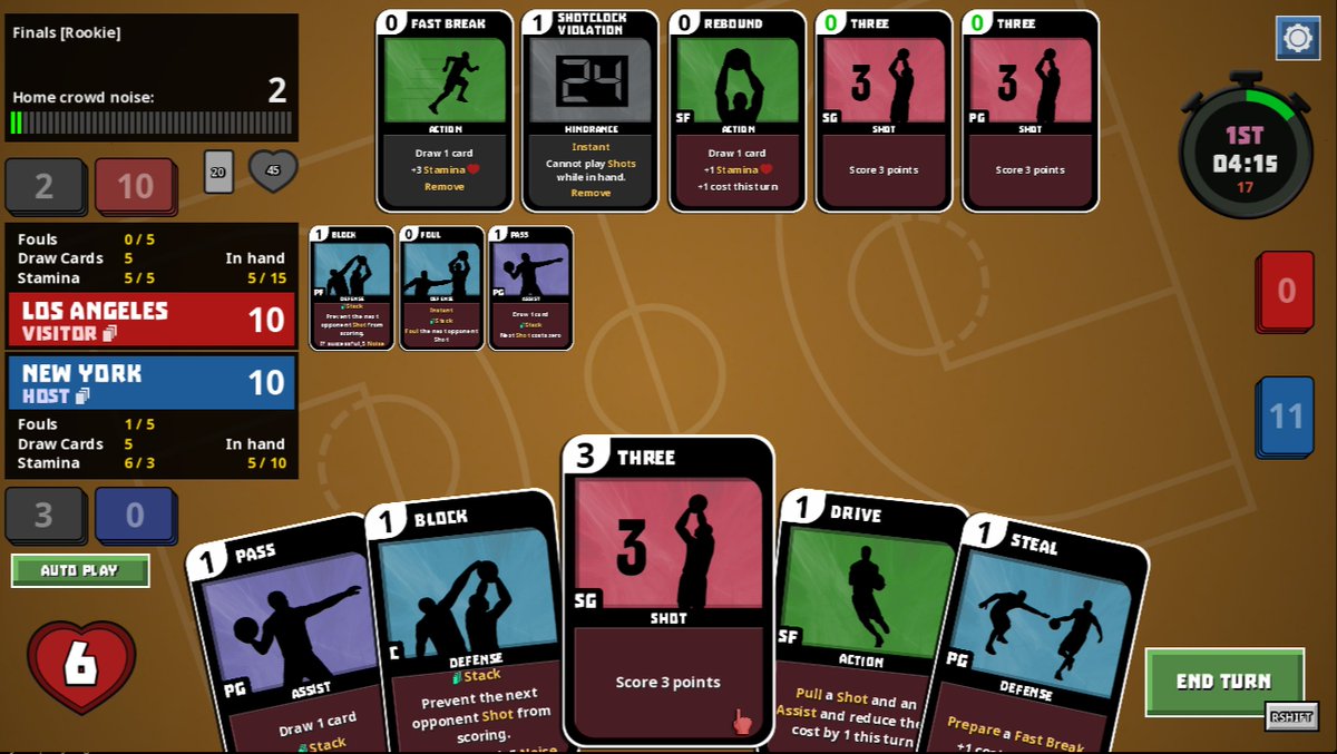 Bigosaur's tweet image. Match screen improvements for Clutchtime Basketball Deckbuilder