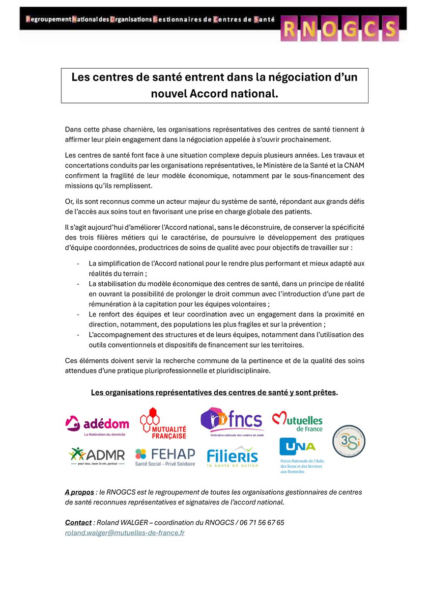 Les centres de santé entrent dans la négociation d’un nouvel Accord national  

Lire le communiqué de presse :