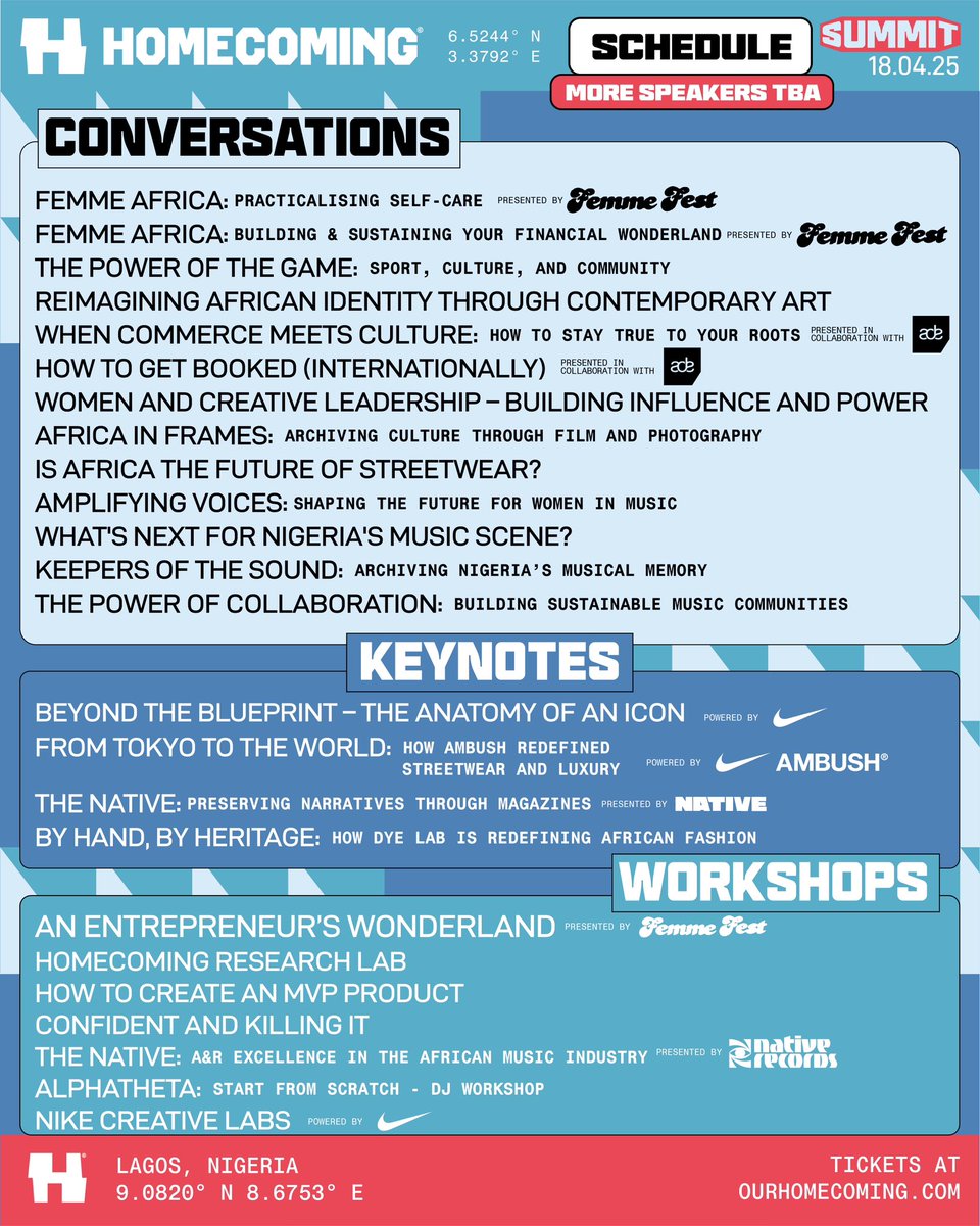 Introducing The Summit by HOMECOMING ™  defining a new era of knowledge, culture, and connection.

Join us April 18 for a day of talks, workshops &amp; insights to power the next gen of creative leaders.

Spots are limited—link in bio.