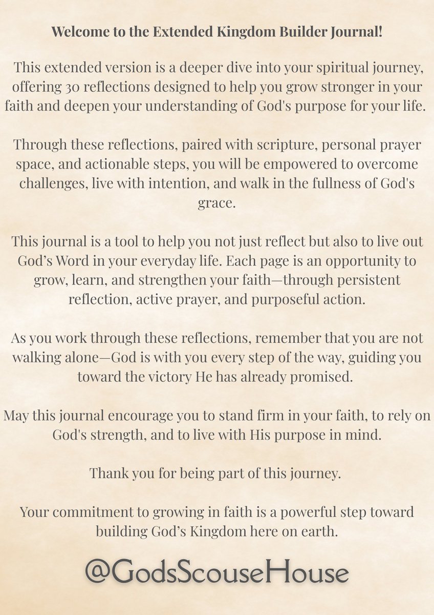 GodsScouseHouse's tweet image. 📖 The Kingdom Builder Journal just dropped!

Grab the 15-page free version now — and unlock the full 30-page Advanced Edition by joining the membership 👑

More pages. More growth. More spiritual fire.

Link in bio 🔥

#KingdomBuilders #FaithTools #SpiritualDiscipline