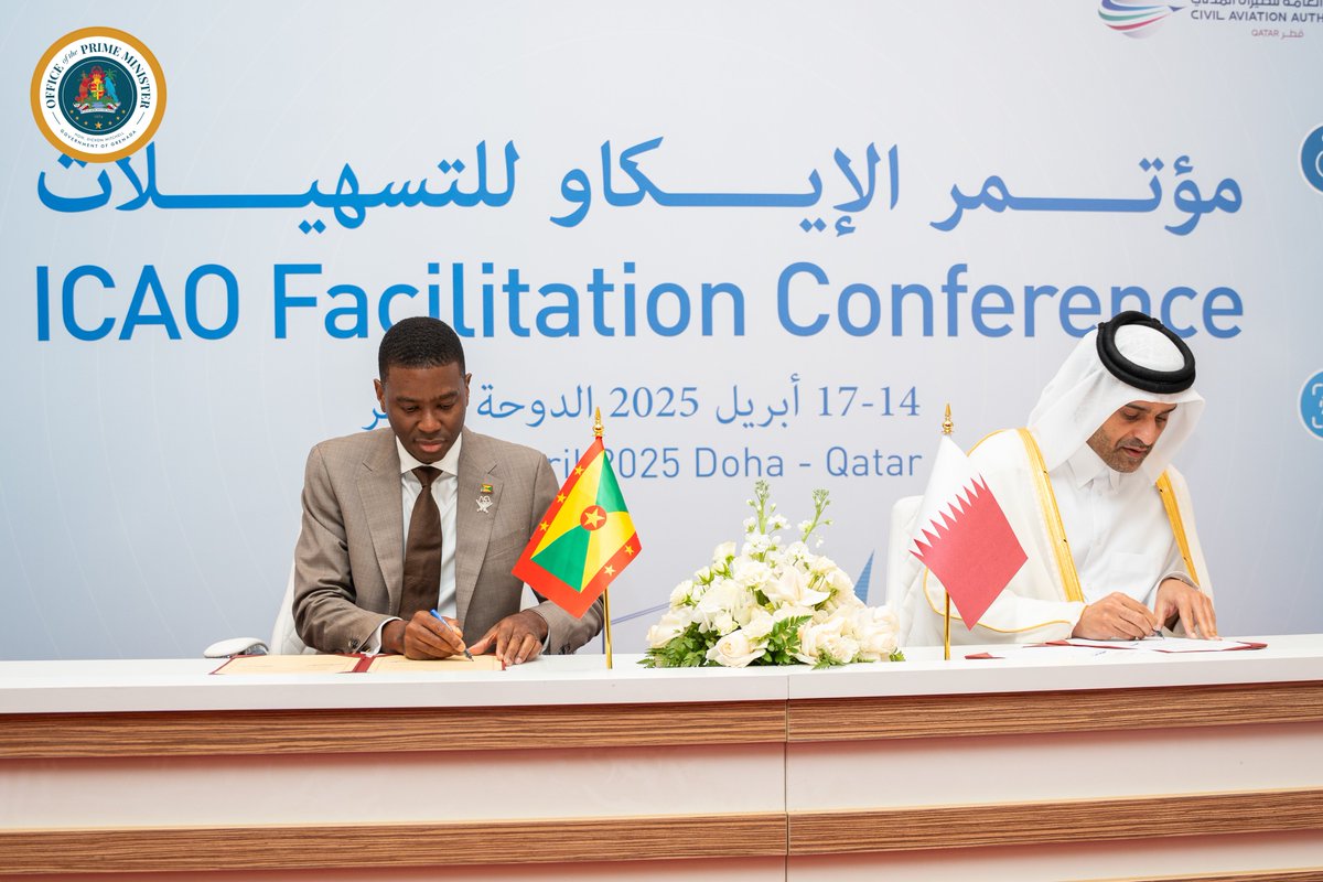 iammina_b's tweet photo. Two Air Services Agreements between Grenada and the State of Qatar. This historic agreement is the culmination of what began in 2023, when Grenada signed an MOU with Qatar to establish this bilateral Air Services Agreement.

Source: GIS Grenada https://t.co/vtFoyv1Dkf