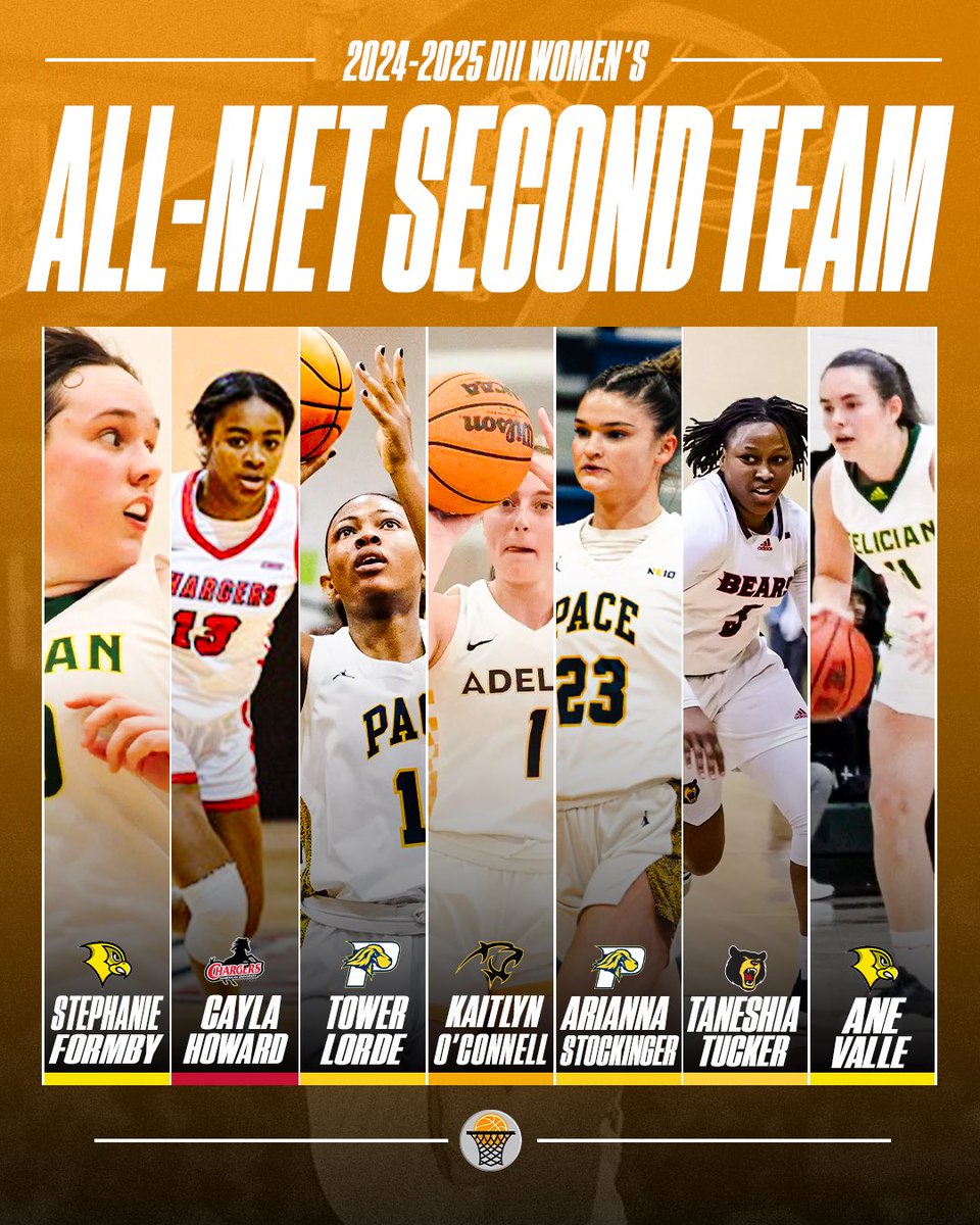 🗽 2025 MBWA AWARDS 🏀

Congratulations to the All-Met Div. ll Second Team ‼️

Stephanie - <a href="/FelicianU_WBB/">Felician WBB</a> 🦅
Cayla - <a href="/ChargersofDU/">DU Athletics</a> 🐎
Tower - <a href="/PaceWBB/">Pace Women's Hoops</a> ⭐
Kaitlyn - <a href="/AdelphiWBB/">Adelphi Women’s Basketball</a> 🏆
Arianna - <a href="/PaceWBB/">Pace Women's Hoops</a> ⭐
Taneshia - <a href="/Go_BCBears/">Montclair_BCBears</a> 🐻
Ane - <a href="/FelicianU_WBB/">Felician WBB</a>