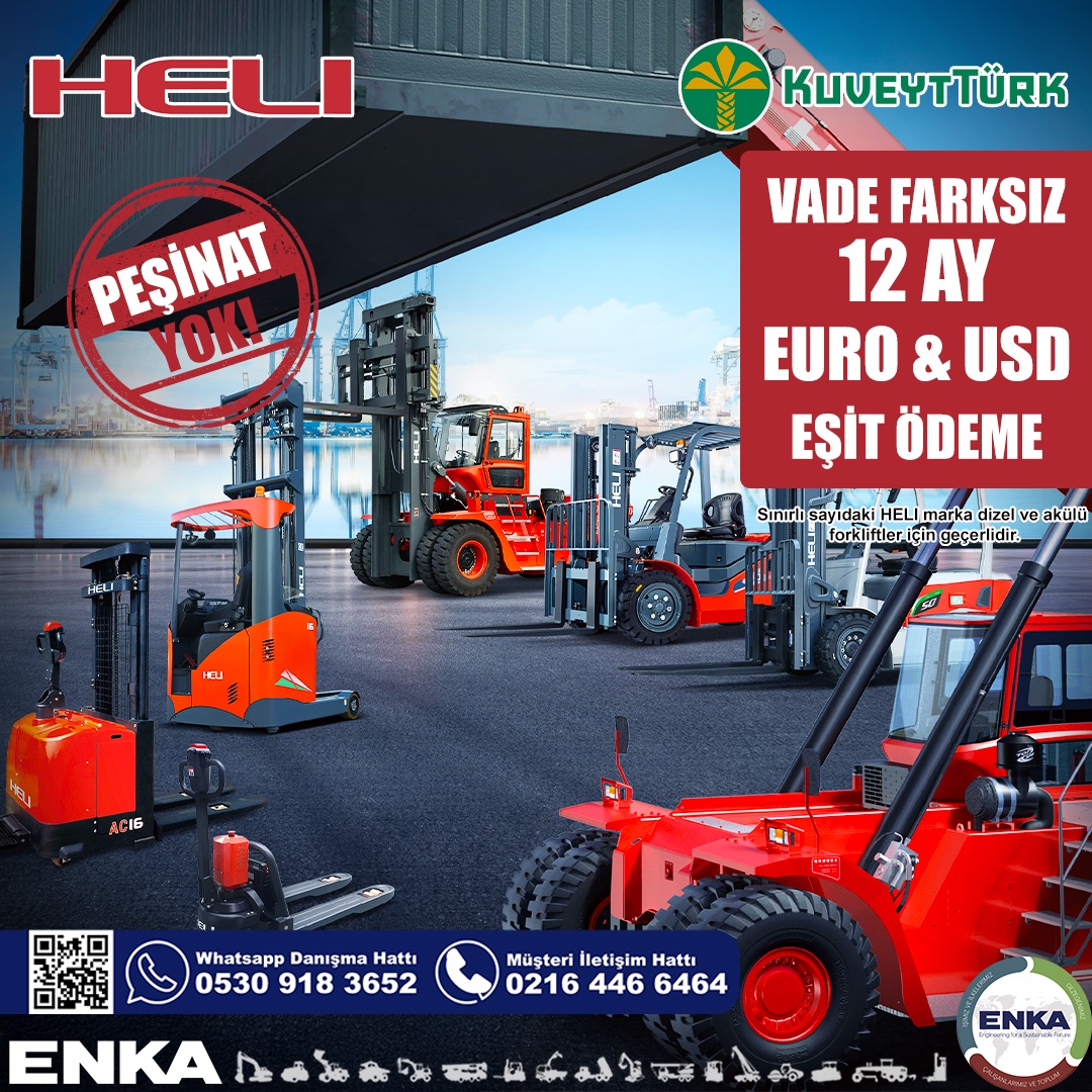 _enkapazarlama's tweet image. Heli marka Akülü, Dizel Forkliftlerde peşinatsız ve vade farksız 12 Ay EURO &amp;amp; USD eşit ödeme kampanyası! Detaylı bilgi almak için bizi arayın.

*Kampanyamız stoklarda sınırlıdır.

Çağrı Hattı 📞0216 446 64 64
Whatsapp Danışma Hattı 0530 918 36 52

#heli #helitürkiye #heliforklift