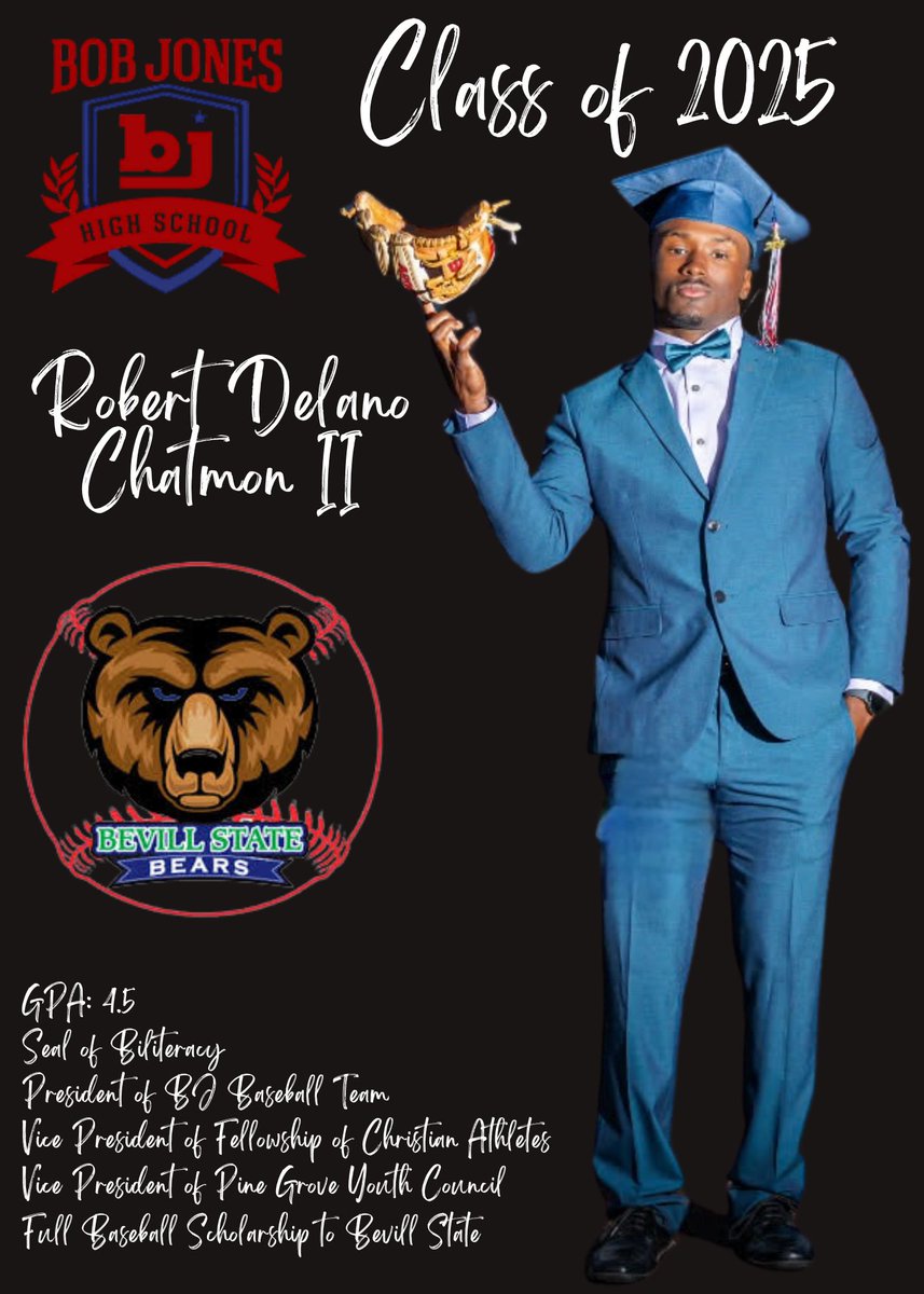 Robert Chatmon (@robertchatmon17) on Twitter photo First, I thank our Lord and Savior Jesus Christ for blessing me with you. Next, I thank your mother for being an amazing mother. And lastly, I thank the village—everyone who has helped shape you into who you are today. Keep grinding, young fella! <a href="/bevillstate/">Bevill State</a> <a href="/BJHSBaseball/">Bob Jones Baseball</a> First, I thank our Lord and Savior Jesus Christ for blessing me with you. Next, I thank your mother for being an amazing mother. And lastly, I thank the village—everyone who has helped shape you into who you are today. Keep grinding, young fella! <a href="/bevillstate/">Bevill State</a> <a href="/BJHSBaseball/">Bob Jones Baseball</a>