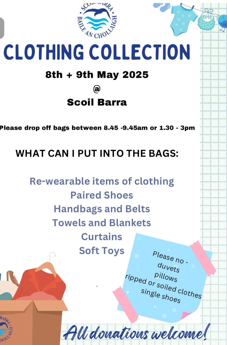 Don't forget to keep our clothing collection  after the Easter holidays in mind if you are doing any clear out!!