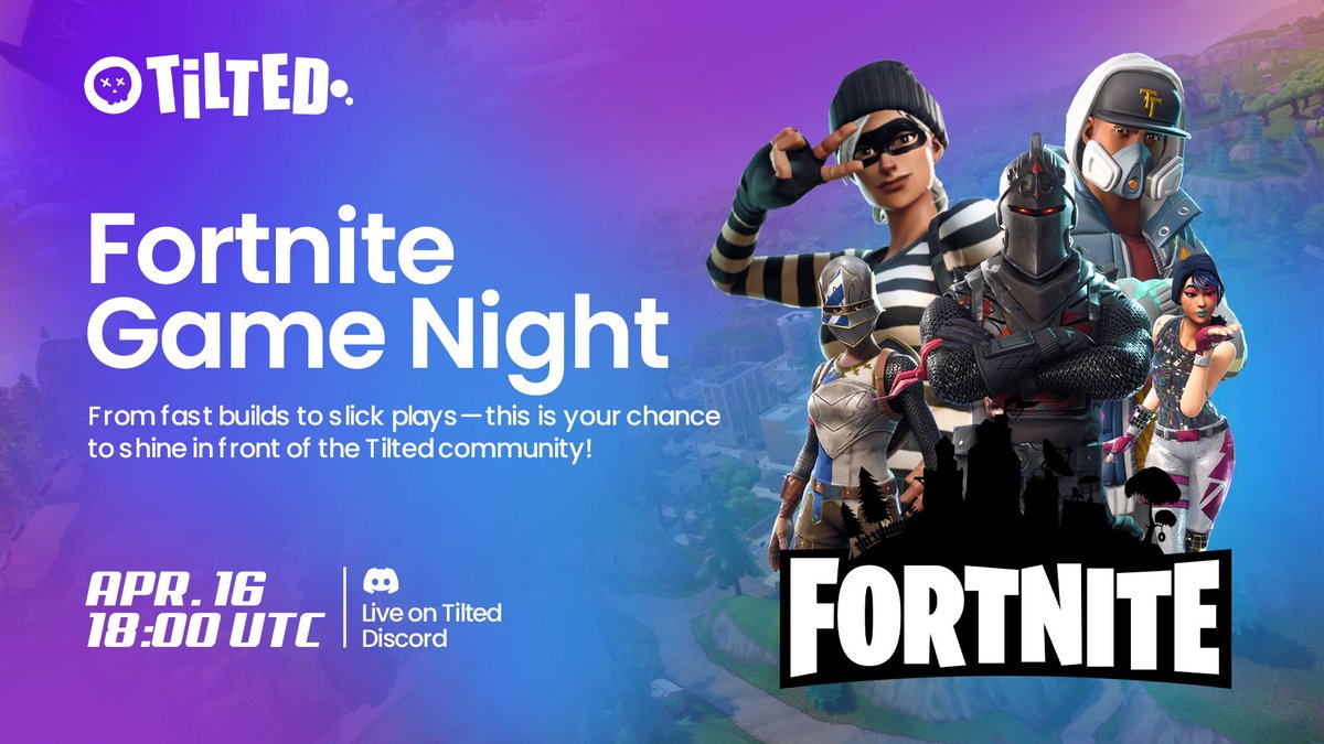 tiltedxyz's tweet photo. 🎮 @Fortnite Game Night with Tilted – Thursday, April 16! 🚨

The battle continues! Join us this Thursday, April 16 at 18:00 UTC for another thrilling Fortnite Game Night with Tilted 🔥

🕹️ Squad up, drop in, and bring your A-game https://t.co/VQU7IoL9Tb