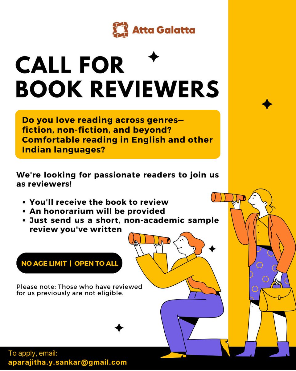 Are you passionate about reading across genres like fiction, non-fiction, and more? 
We’re looking for enthusiastic book reviewers to join us! You’ll receive books to review and an honorarium for your time. 
No age limit—open to all!