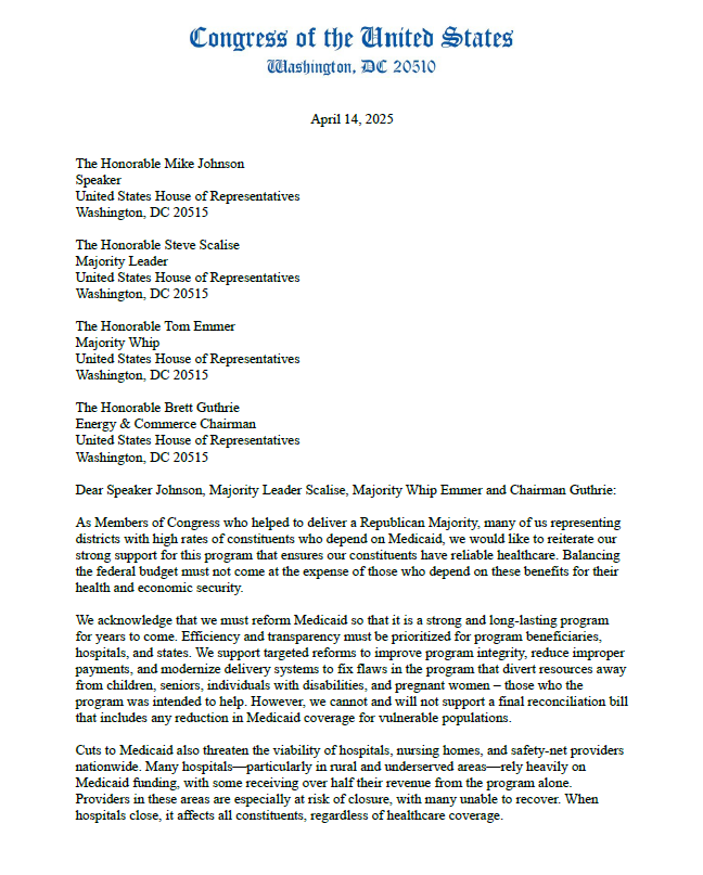 caitlynkim's tweet photo. CO Rep. Jeff Hurd, whose #CO03 has largest Medicaid pop of all CO's congressional districts, signs letter to R leadership opposing Medicaid cuts, but supporting "targeted reforms to improve program integrity, reduce improper payments, and modernize delivery systems." #copolitics https://t.co/a4PQKVVVe3