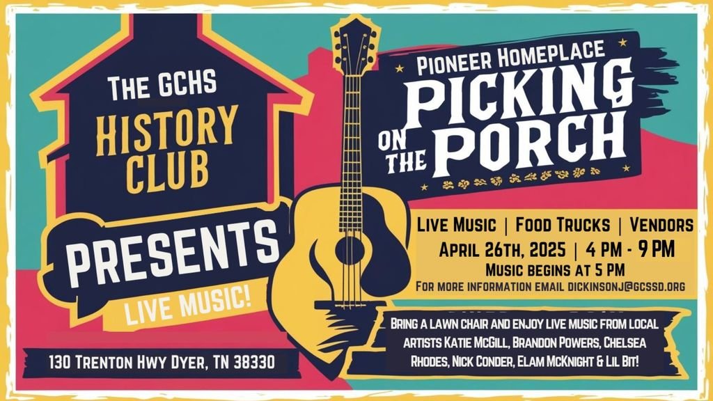 Get ready for some sweet sounds! 🎶 Join us on April 26th for Picking on the Porch at the Pioneer Homeplace cabins featuring awesome local musicians. Don't miss out! #LocalMusic #PioneerHomeplace #LiveMusic #GCHSEvents