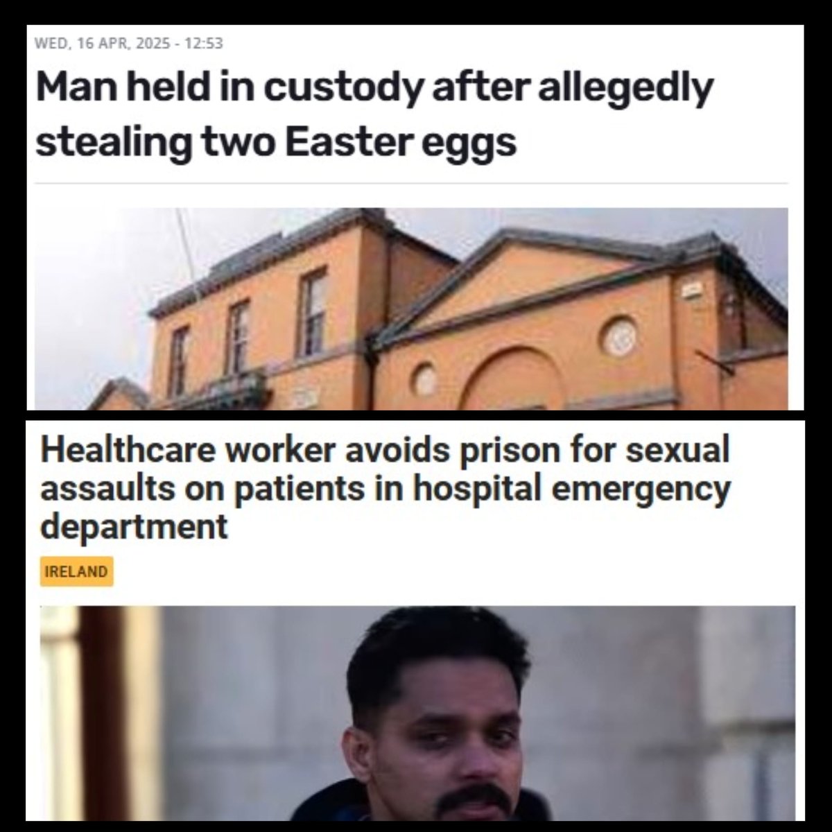 TezTruth81's tweet image. Homeless addicted Irishman steals two Easter eggs worth €30, held in custody. 

Indian sexually assaults a girl and woman, walks free. 

Try convince me that immigrants don&apos;t get the white glove approach, I dare you.