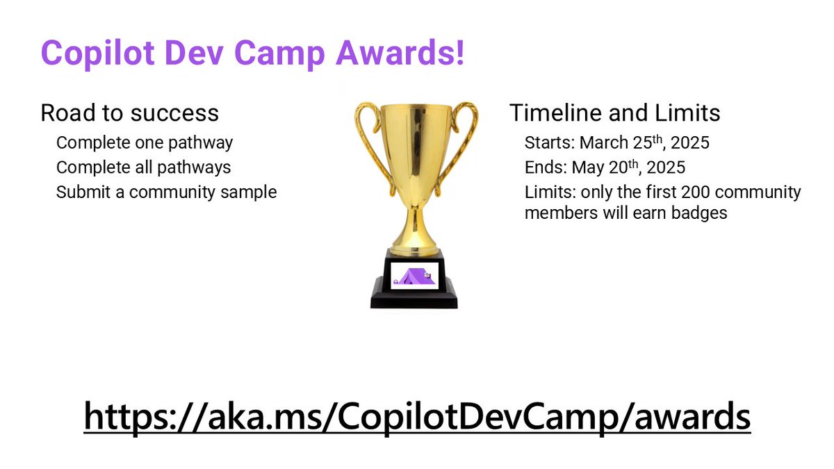 PaoloPia's tweet image. Last week, we celebrated 🎉 the very first #community members awarded with #CopilotDevCamp #badges🎖️ ! Who wants to be next? Learn from aka.ms/CopilotDevCamp and get your knowledge rewarded! 🚀
