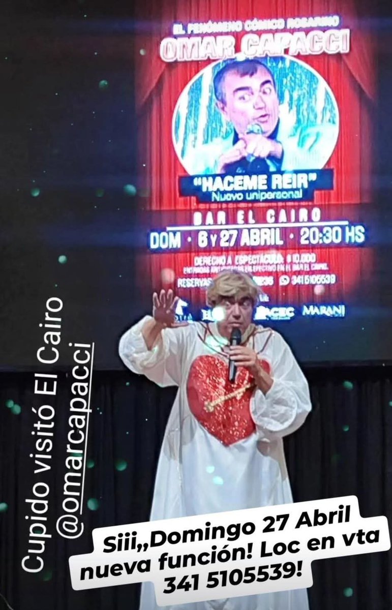 omarcapacci's tweet photo. Siii..El Domingo 27 Abril vení a divertirte a El Cairo! HACEME REIR! Nuevo espectáculo! #Rosario #risas😂 #humor #unipersonal #2025 https://t.co/X3j58FXQmr