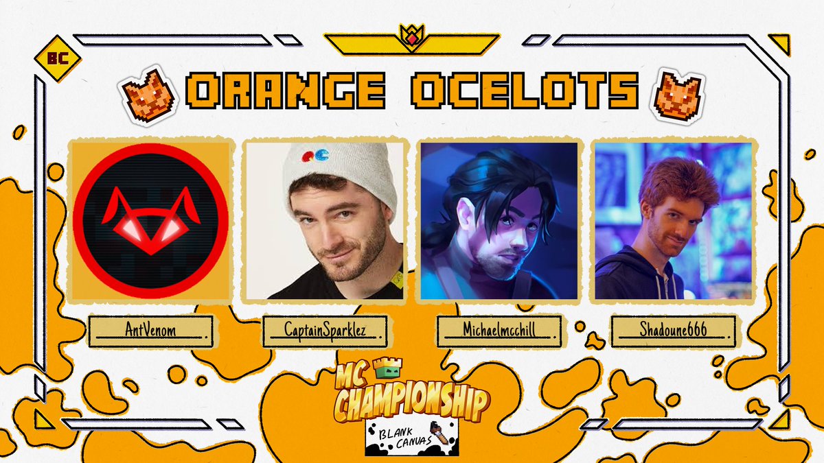 MC Championship (@mcchampionship_) on Twitter photo ๐ Announcing team Orange Ocelots ๐
<a href="/AntVenom/">AntVenom</a> <a href="/CaptainSparklez/">CaptainSparklez</a> <a href="/Michaelmcchill/">Michaelmcchill</a> <a href="/Shadoune666/">Shadoune666</a>
Watch them in MCC on Saturday 3rd May at 8pm BST! ๐ Announcing team Orange Ocelots ๐
<a href="/AntVenom/">AntVenom</a> <a href="/CaptainSparklez/">CaptainSparklez</a> <a href="/Michaelmcchill/">Michaelmcchill</a> <a href="/Shadoune666/">Shadoune666</a>
Watch them in MCC on Saturday 3rd May at 8pm BST!