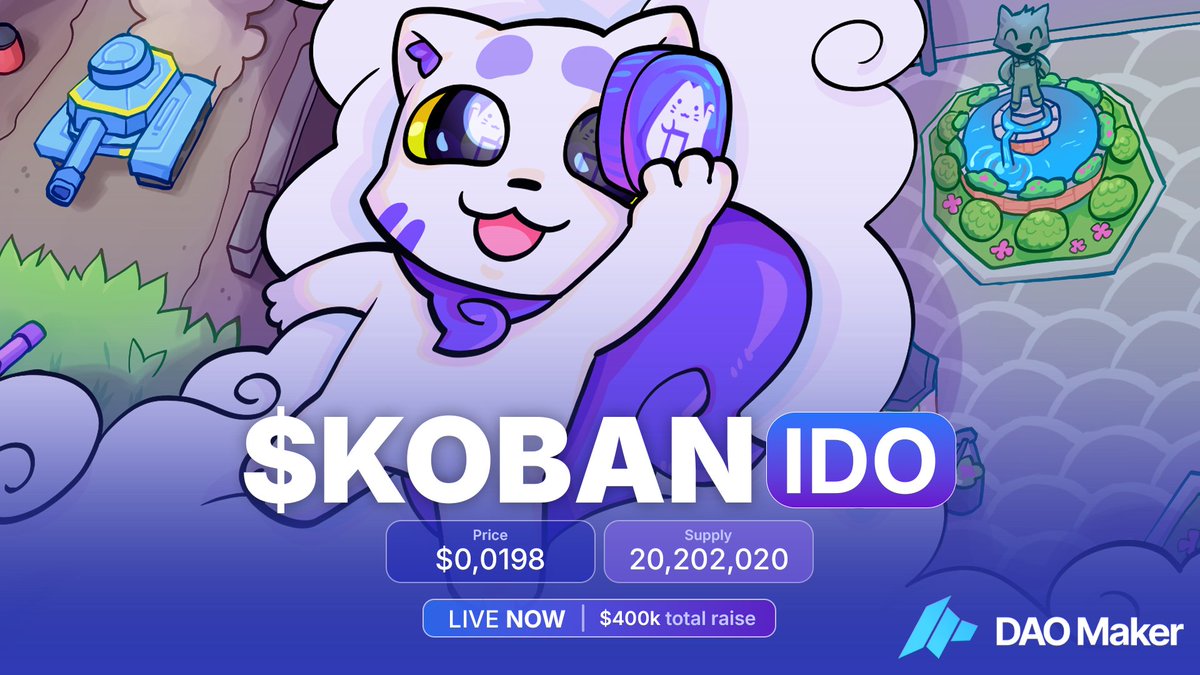 🔊 $KOBAN IDO is LIVE on @DaoMaker 🔊

💰 IDO Price: $0.0198 (10% OFF from TGE)
⏳ Ends: 48 hours
📍 Access: App.daomaker.com/project/luckyk…

This IDO is open to everyone, no whitelist needed! FCFS supply.

🔍 Ready to invest or learn more? Dive into the full thread below 🧵👇