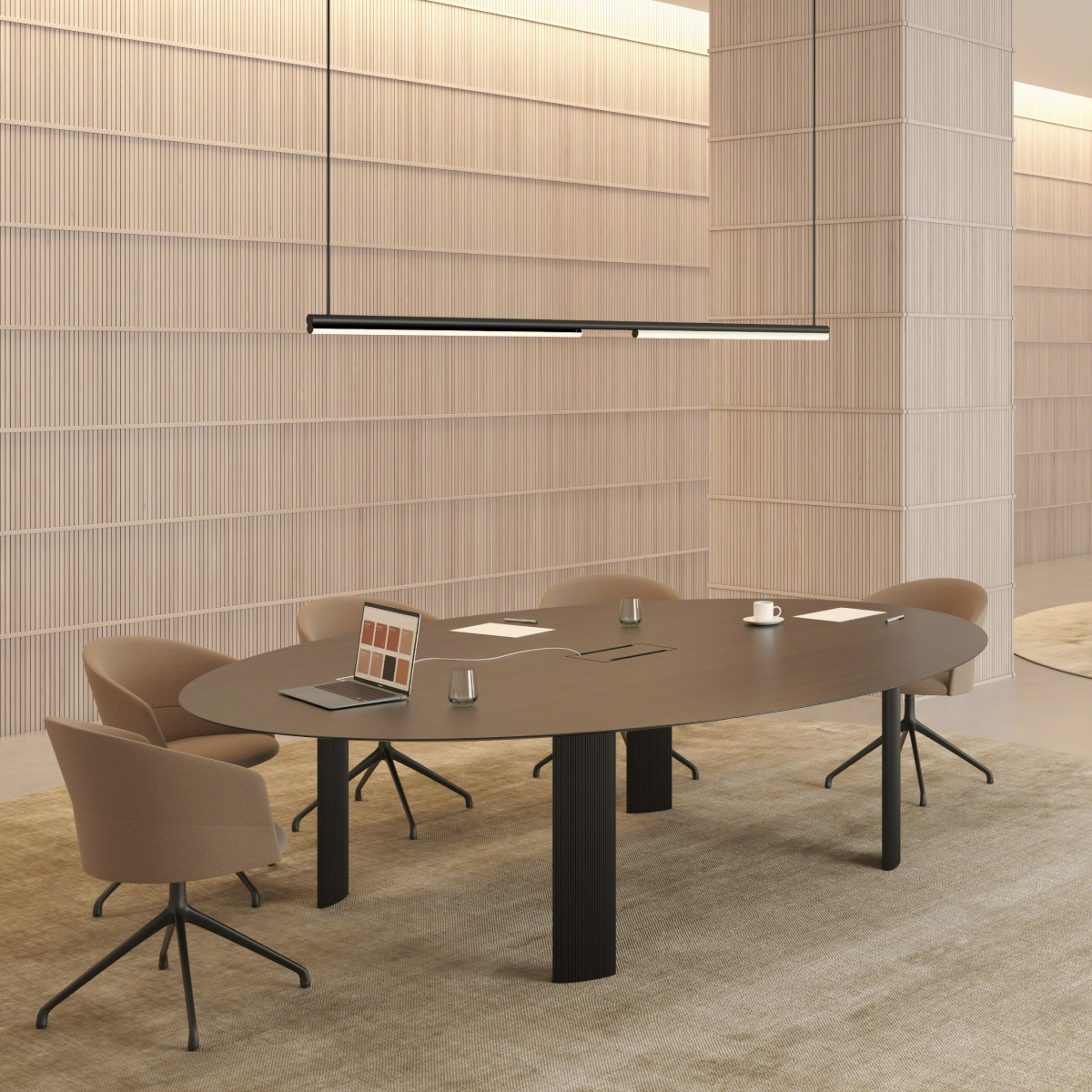 Classic elegance, modern function. ✨ The Fuste Table by <a href="/viccarbe/">Viccarbe</a> features sculptural legs inspired by Greek columns, with sleek power access and hidden cable management. bit.ly/4gwcZ6Q 

#Viccarbe #FusteTable #ModernClassic #TimelessDesign #WorkplaceElegance