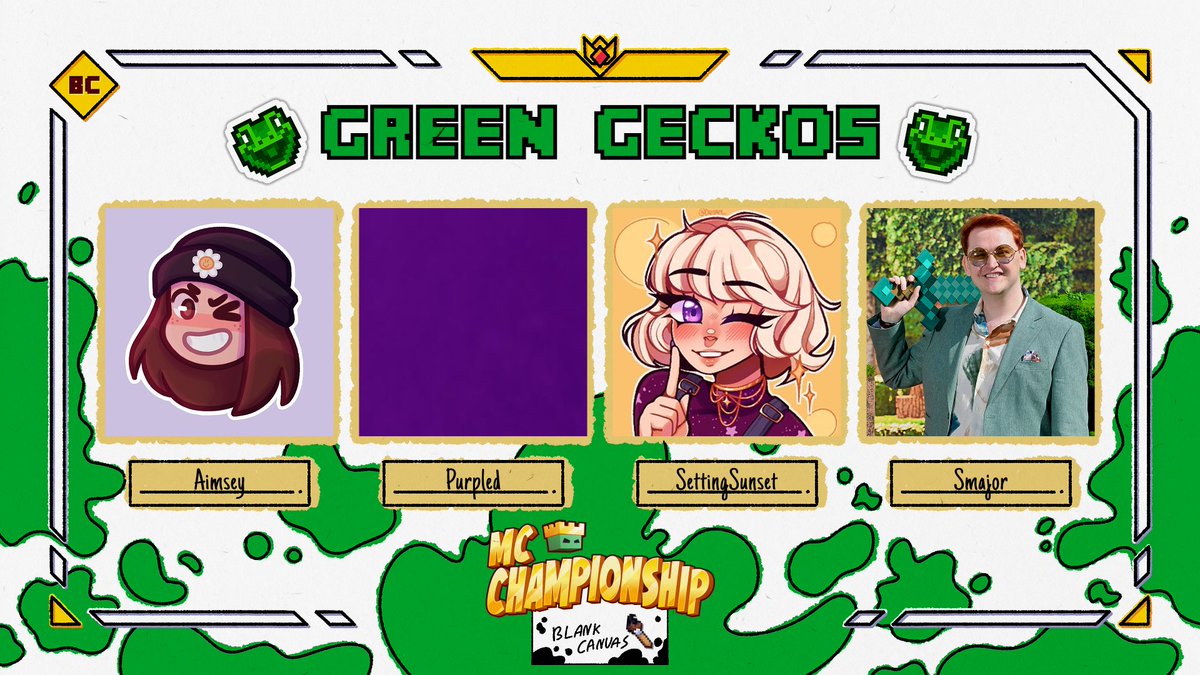 MC Championship (@mcchampionship_) on Twitter photo 👑 Announcing team Green Geckos 👑
<a href="/aimseytv/">aimsey 🌼</a> <a href="/burpled/">Purpled</a> <a href="/SettingSunset_/">SettingSunset</a> <a href="/Smajor1995/">Scott Smajor 👑</a>
Watch them in MCC on Saturday 3rd May at 8pm BST! 👑 Announcing team Green Geckos 👑
<a href="/aimseytv/">aimsey 🌼</a> <a href="/burpled/">Purpled</a> <a href="/SettingSunset_/">SettingSunset</a> <a href="/Smajor1995/">Scott Smajor 👑</a>
Watch them in MCC on Saturday 3rd May at 8pm BST!