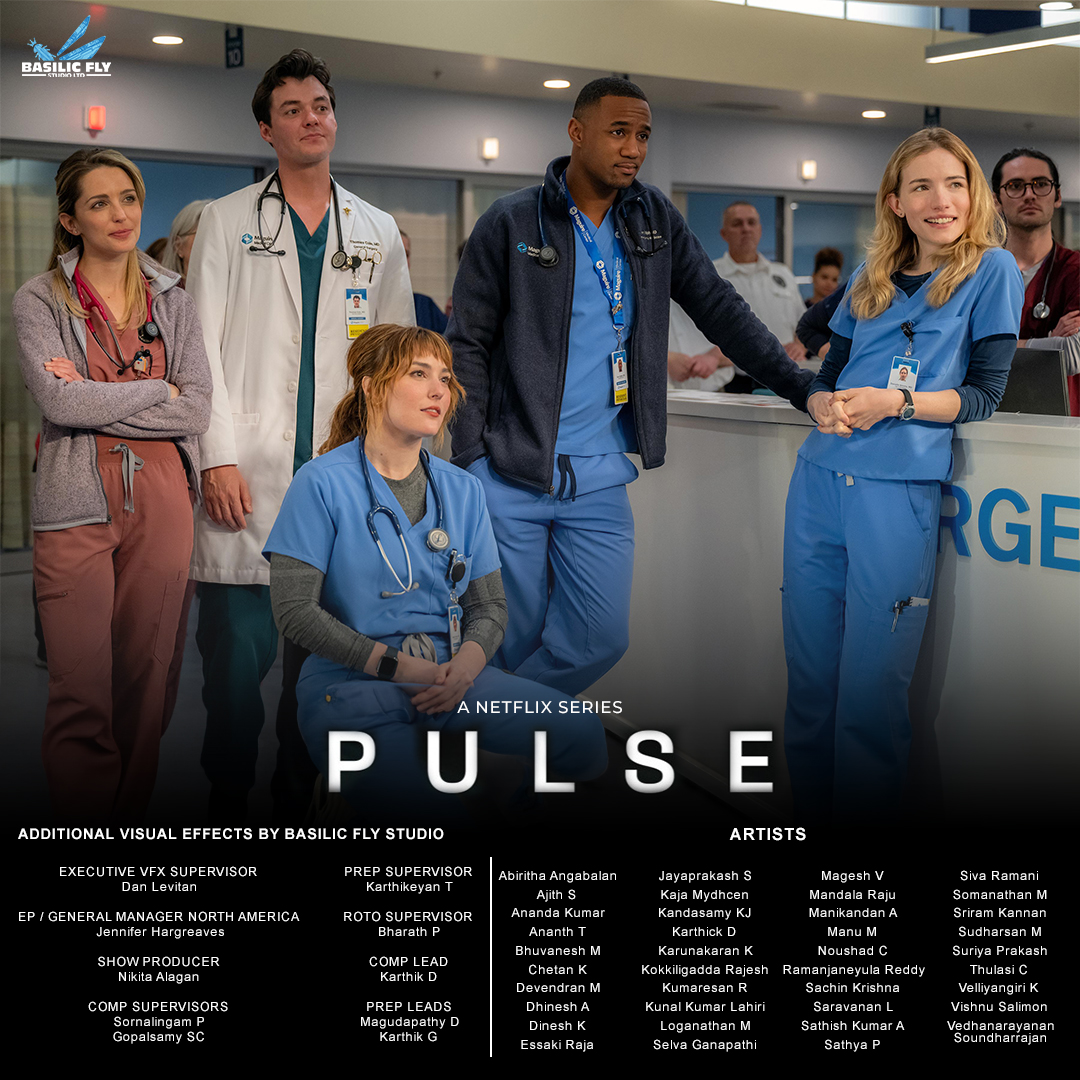 BasilicFly_Ltd's tweet photo. Our talented team at Basilic Fly Studio brought their visual magic to the 2025 Netflix series Pulse with stunning additional VFX and the credits say it all!
Hats off to the incredible crew who made it happen! 🙌
#PulseNetflix #BasilicFlyStudio #OneOfUs #VFXLife #VFXArtists #NetflixSeries #VFXMagic #TeamBasilic #VisualEffects #ProudMoment #StudioVibes #BehindTheScenes #MovieCredits #CreativeTeam #PostProduction #CGI #MadeWithLove #DreamTeam #ArtInMotion #VFX2025