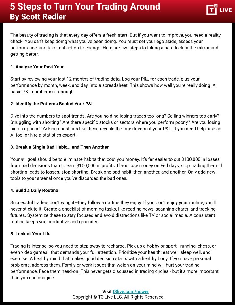 5 Steps to Turn Your Trading Around

When we don't perform as well as we want, we need to take a look in the mirror.

It's all about breaking those bad habits.

Get my newsletter tomorrow with updates on $NVDA $TSLA $GLD etc:

t3live.com/scott-free-new…