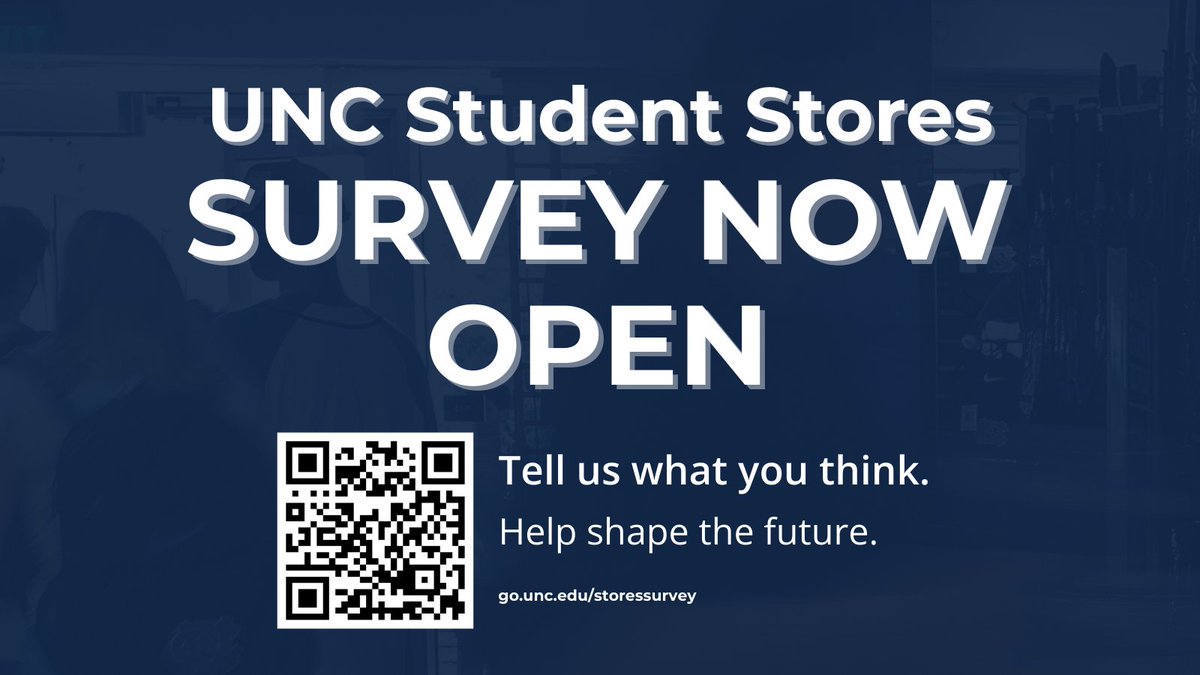 What do you want to see at Student Stores? 

More supplies? New merch? Different services? Now’s your chance to weigh in.

🎯 Take the Student Stores survey: go.unc.edu/storessurvey

<a href="/UNC/">UNC-Chapel Hill</a> @ #UNC #UNCChapelHill #StudentStores #TarHeelsSpeakUp