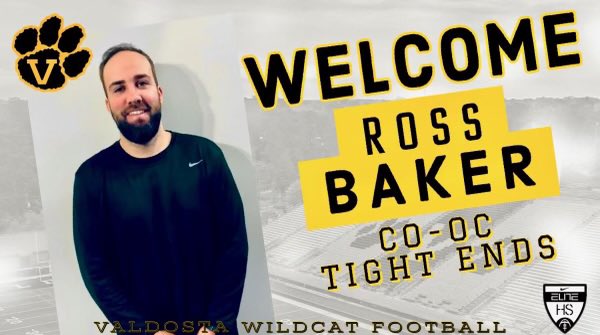 Valdosta Football (@24vhsfootball) on Twitter photo We’re excited to welcome Coach <a href="/Baker_A_Ross/">Ross Baker</a> to our staff to coach our TE and help coordinate our Offense, welcome to South Georgia Coach Bake!! #DATE We’re excited to welcome Coach <a href="/Baker_A_Ross/">Ross Baker</a> to our staff to coach our TE and help coordinate our Offense, welcome to South Georgia Coach Bake!! #DATE