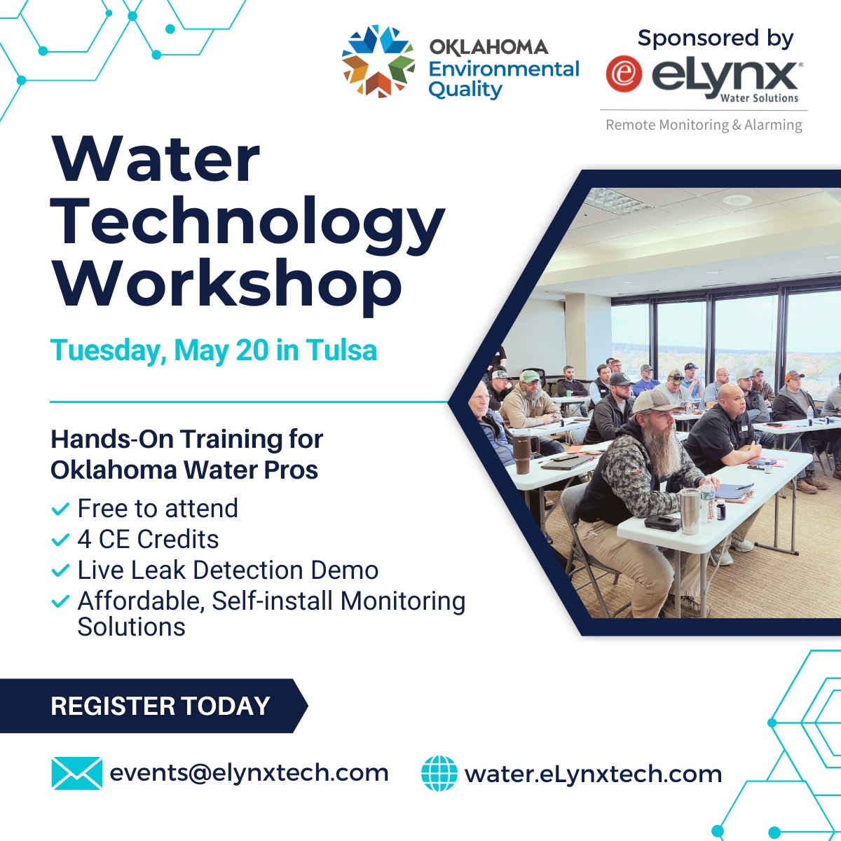 elynxtech's tweet photo. Water Technology Workshop 2025 - Registration Now Open!
Oklahoma water professionals: Level up your skills at this FREE hands-on training event, May 20, 2025, 8AM-1PM!

🔹 Limited seating available - Register today!
👉 https://t.co/jfQa4YCRnR or email events@elynxtech.com https://t.co/EbTZjibTJT