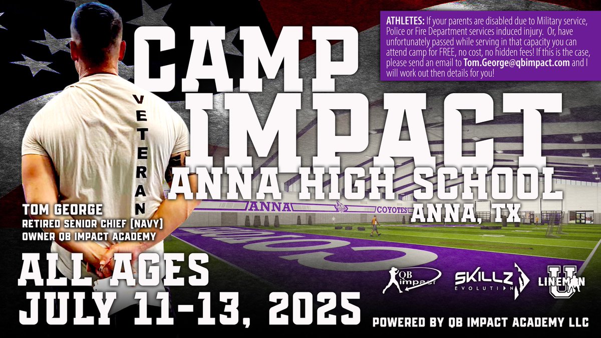 QB Impact (@qbimpact) on Twitter photo July 11-13: CAMP IMPACT Anna, Texas
**Last year, 215 Athletes, 18 States, 3 Countries & 12 College OFFERS**
Camp registration is live, register today to save your spot @ qbimpact.com or 📧 info@qbimpact.com July 11-13: CAMP IMPACT Anna, Texas
**Last year, 215 Athletes, 18 States, 3 Countries & 12 College OFFERS**
Camp registration is live, register today to save your spot @ qbimpact.com or 📧 info@qbimpact.com