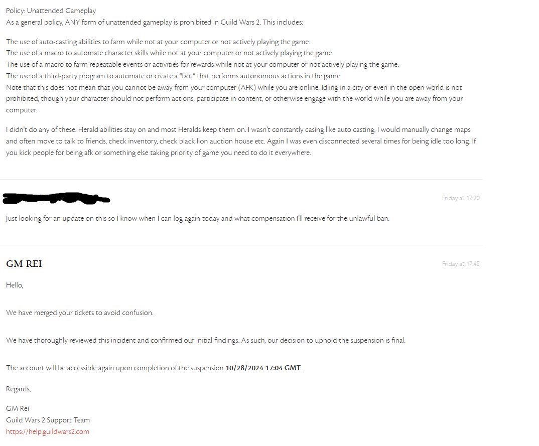 CakeMando's tweet photo. #Guildwars2 bans users for running support builds in open-world content.The auto-ban system relies on mass reports, so if you don’t deal enough damage, it’s #goodbye with no review of the ban. Feel free to create a free account and ask them why.
@ArenaNet
#GamersUnite
@GuildWars2 https://t.co/2OfCPgRko9