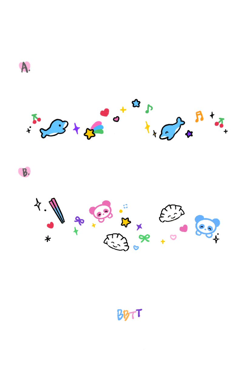 예약가능 (人´_｀)♡

A. 해피 돌고래
B. 만두를 …. 좋아하세요?

색/꾸밈요소 수정 가능합니다🫧
문의주세요…♡