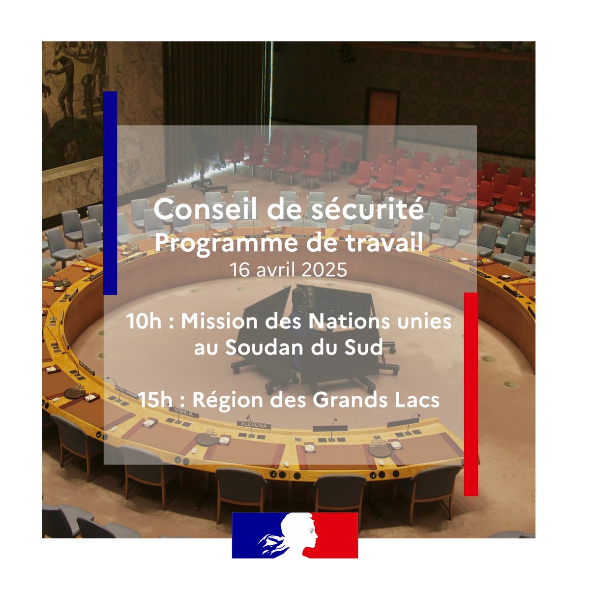 franceonu's tweet photo. #FrPrez | Programme de travail du Conseil de sécurité, du 16 avril 2025 ⤵️ https://t.co/8JCJkJziJS