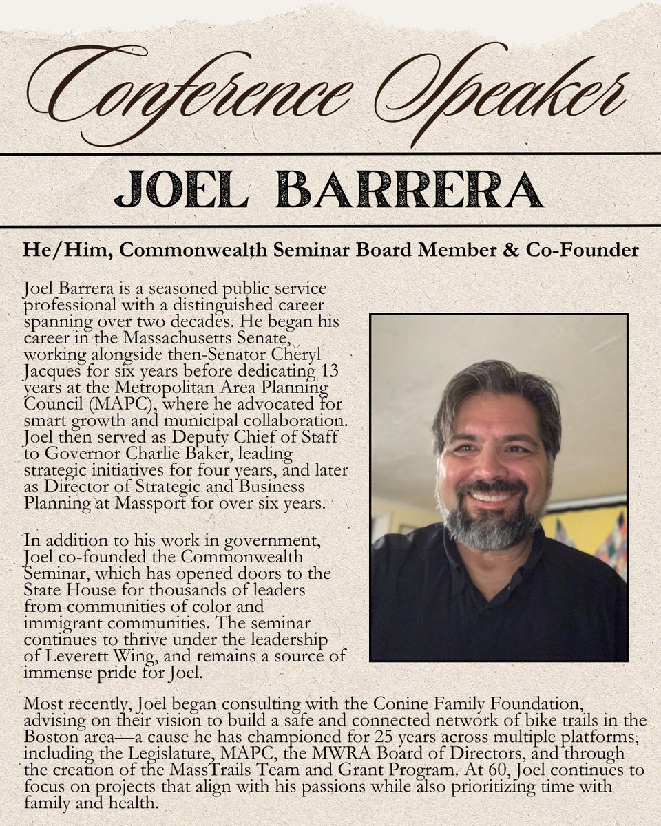 We’re thrilled to welcome Joel Barrera as our keynote speaker for the Youth Leadership Conference: Be Leaders of Tomorrow! 🎤

Join us Sat, April 26 at the Nonprofit Center in Boston. RSVP: docs.google.com/forms/d/e/1FAI…

#YouthLeadershipMA #CivicEngagement #BostonEvents