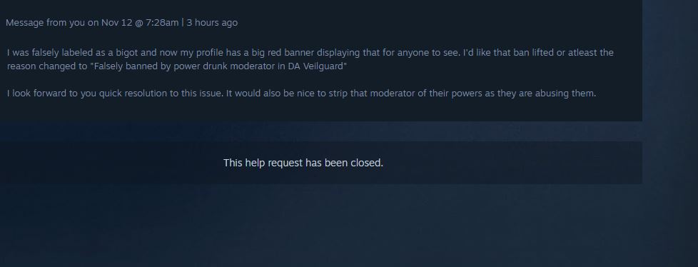 CakeMando's tweet photo. mods run wild and do just that to its users. #DragonAgeVeilguard #steamdeck #steamworksImagine a world where you can be falsely labeled for #Bigotry and if you follow the proper way given they will silence you from even asking for help. No need to imagine @Steam lets @dragonage https://t.co/Pik4NzO7TV