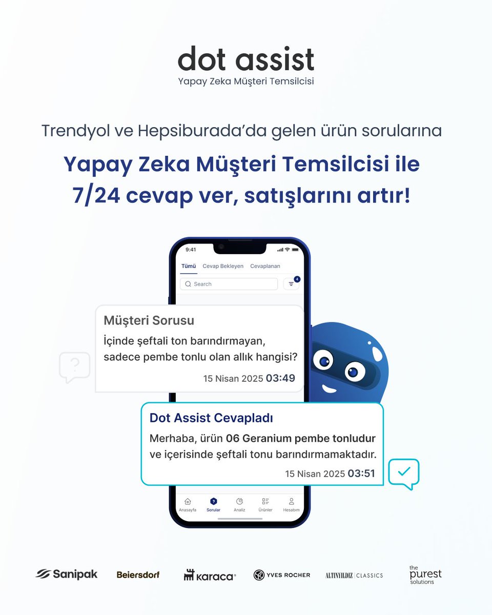 DotAssist's tweet photo. Gece geç saatlerde bile müşterilerine yanıt veren bir ekip arkadaşın var artık! 🤖✨

Yapay Zeka Müşteri Temsilcisi Dot Assist, ürünlerini, marka dilini ve operasyonlarını hızla öğrenir; her soruya özel yanıt üretir. 

Bu sayede müşteri memnuniyetini ve satışlarını artırırsın! 🚀 https://t.co/ldB7zVdDvu